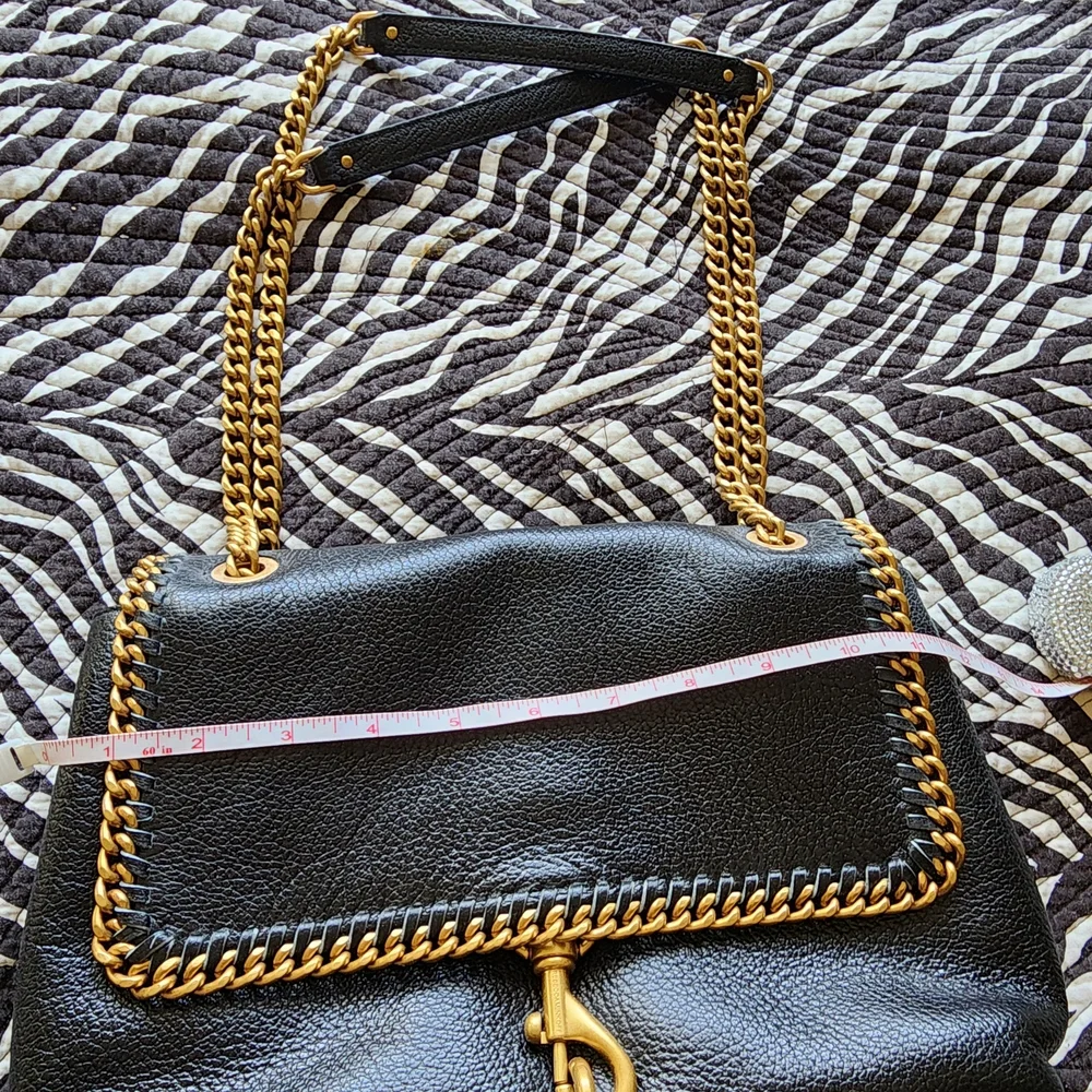 Rebecca Minkoff Black Leather Shoulder Bag with Gold Chain - Picture 4 of 10